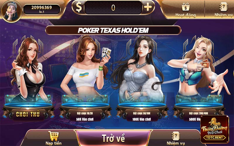 Hướng dẫn chơi Poker Texas Online tại TDTC